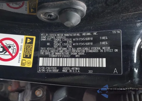 2015 Toyota Highlander Le V6 from USA, damaged, VIN 5TDBKRFH1FS104927